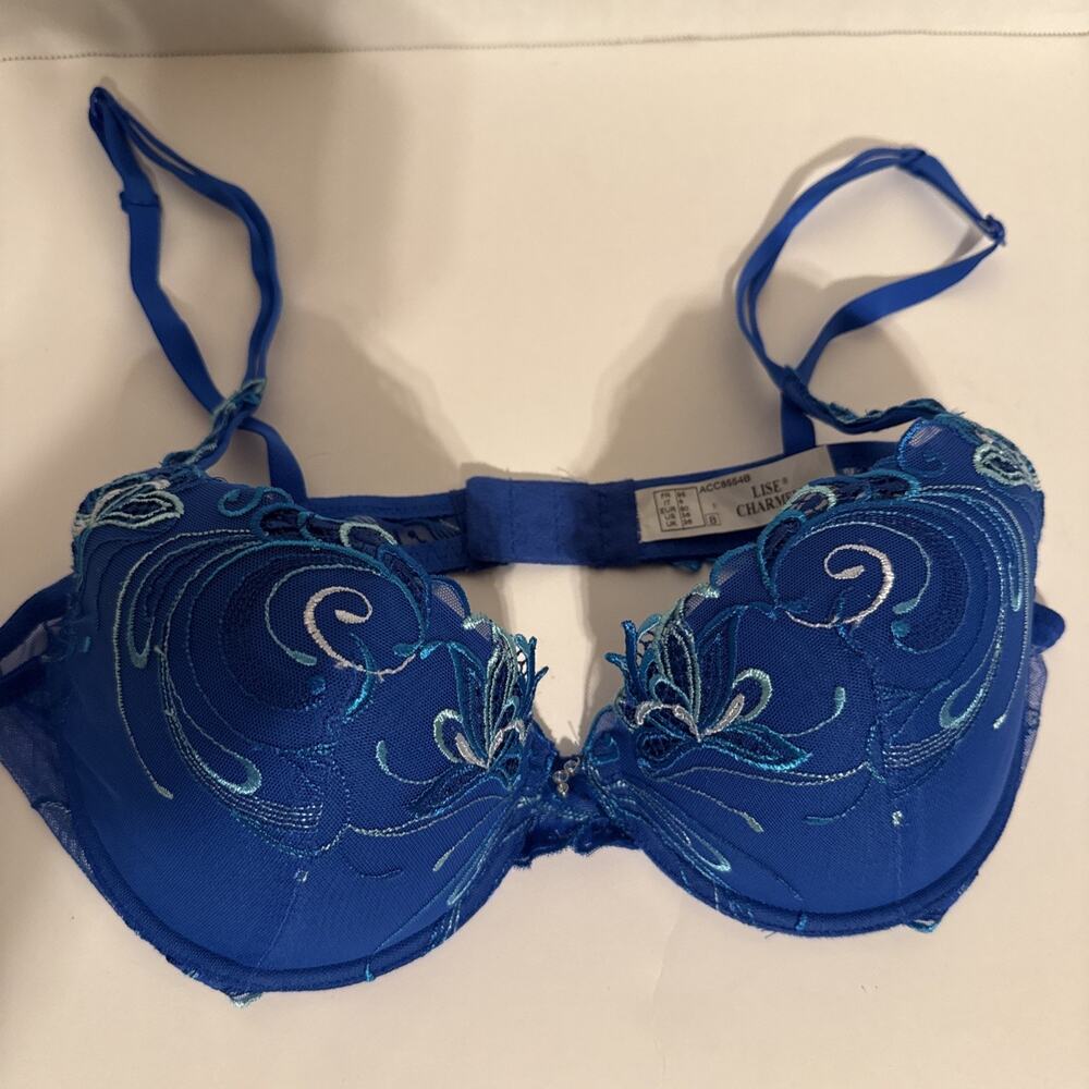 Royal Blue Lace Lise Charmel Bra 36B French Luxury ACC8554B